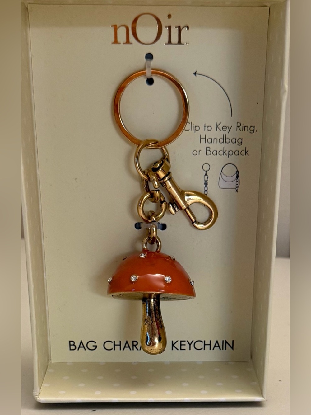 nOir Jewelry Gold & Orange Mushroom Keychain Charm